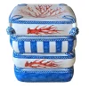 Ceramiche Ceccarelli Stools<4 Cushion Blue With Red Coral Decoration Seat Sculpture