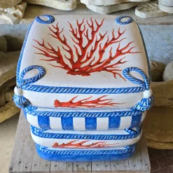 Ceramiche Ceccarelli Stools<4 Cushion Blue With Red Coral Decoration Seat Sculpture