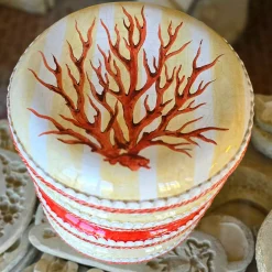 Ceramiche Ceccarelli Stools<4 Cushion Yellow With Red Coral Decoration Seat Sculpture