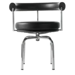 Cassina Chairs<7 Fauteuil Tournant #2, by Charlotte Perriand/Lc Collection - Chromed Structure and Black Leather