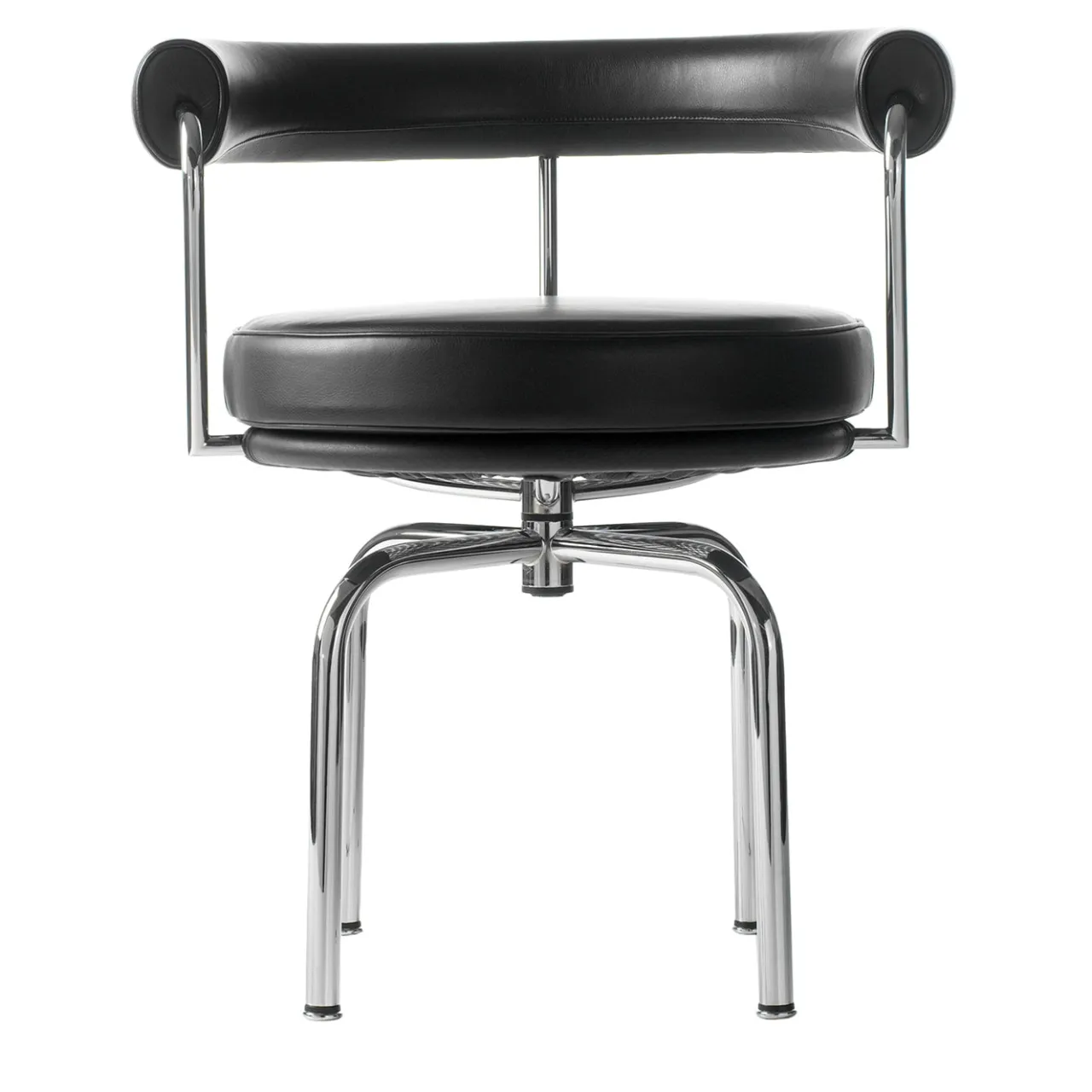 Cassina Chairs<7 Fauteuil Tournant #2, by Charlotte Perriand/Lc Collection - Chromed Structure and Black Leather