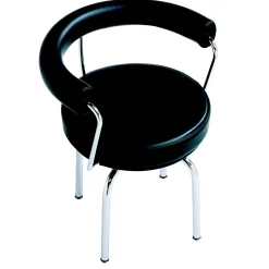 Cassina Chairs<7 Fauteuil Tournant #2, by Charlotte Perriand/Lc Collection - Chromed Structure and Black Leather