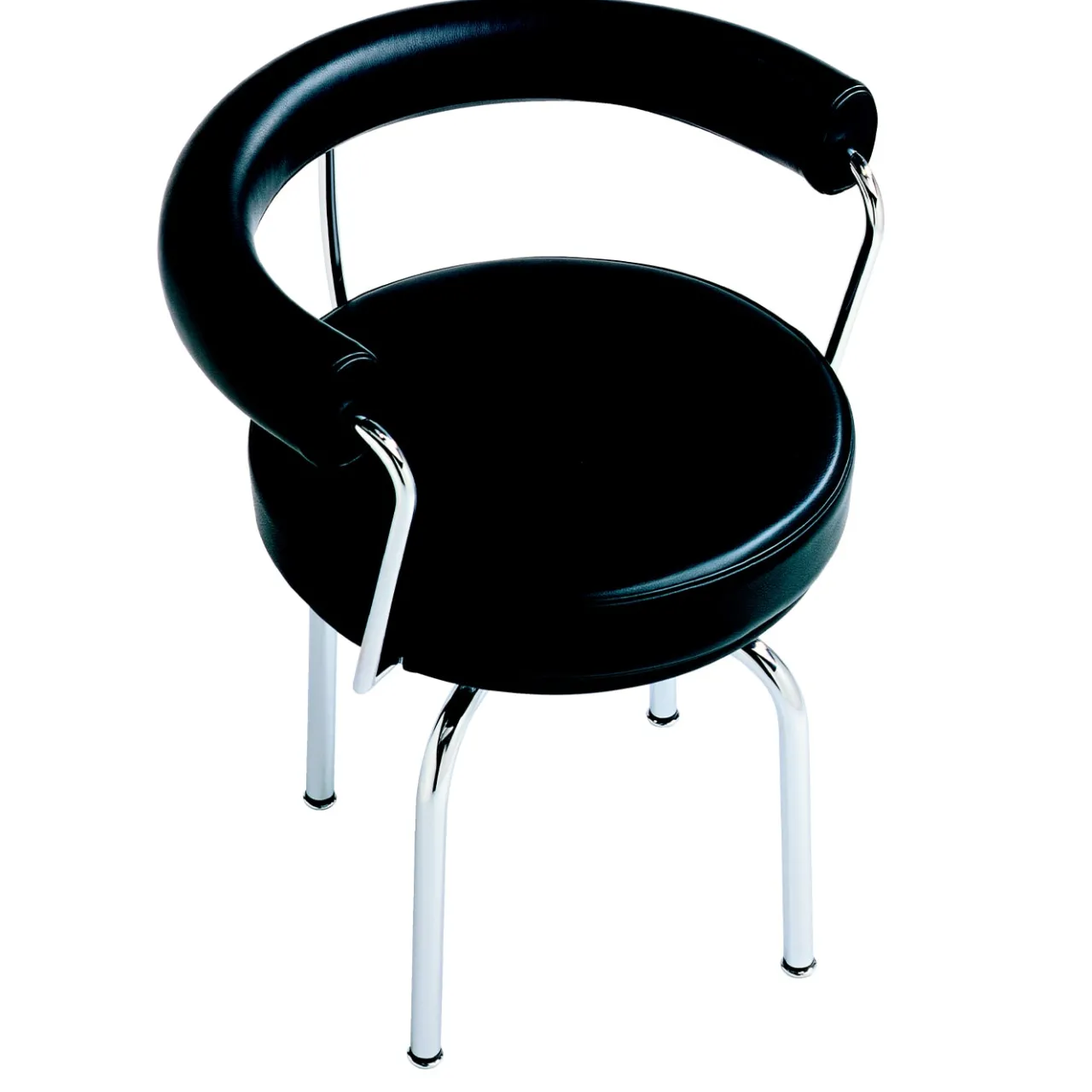 Cassina Chairs<7 Fauteuil Tournant #2, by Charlotte Perriand/Lc Collection - Chromed Structure and Black Leather