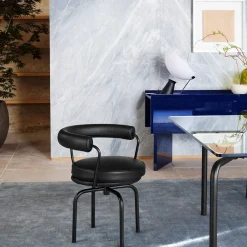 Cassina Chairs<7 Fauteuil Tournant #1, by Charlotte Perriand/Lc Collection - Black Structure and Leather