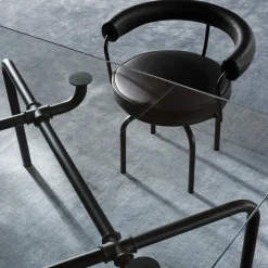 Cassina Chairs<7 Fauteuil Tournant #1, by Charlotte Perriand/Lc Collection - Black Structure and Leather