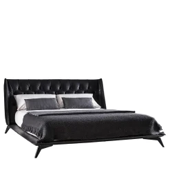 Vibieffe Beds<5700 Opera Black Leather Bed with Capitonné Headboard