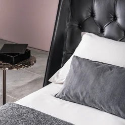 Vibieffe Beds<5700 Opera Black Leather Bed with Capitonné Headboard