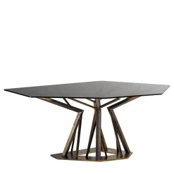 IDL Dining Tables<Acropora Antique Gold Metal And Bronze Glass Top Dining Table