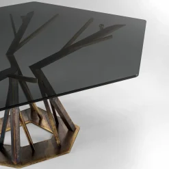 IDL Dining Tables<Acropora Antique Gold Metal And Bronze Glass Top Dining Table