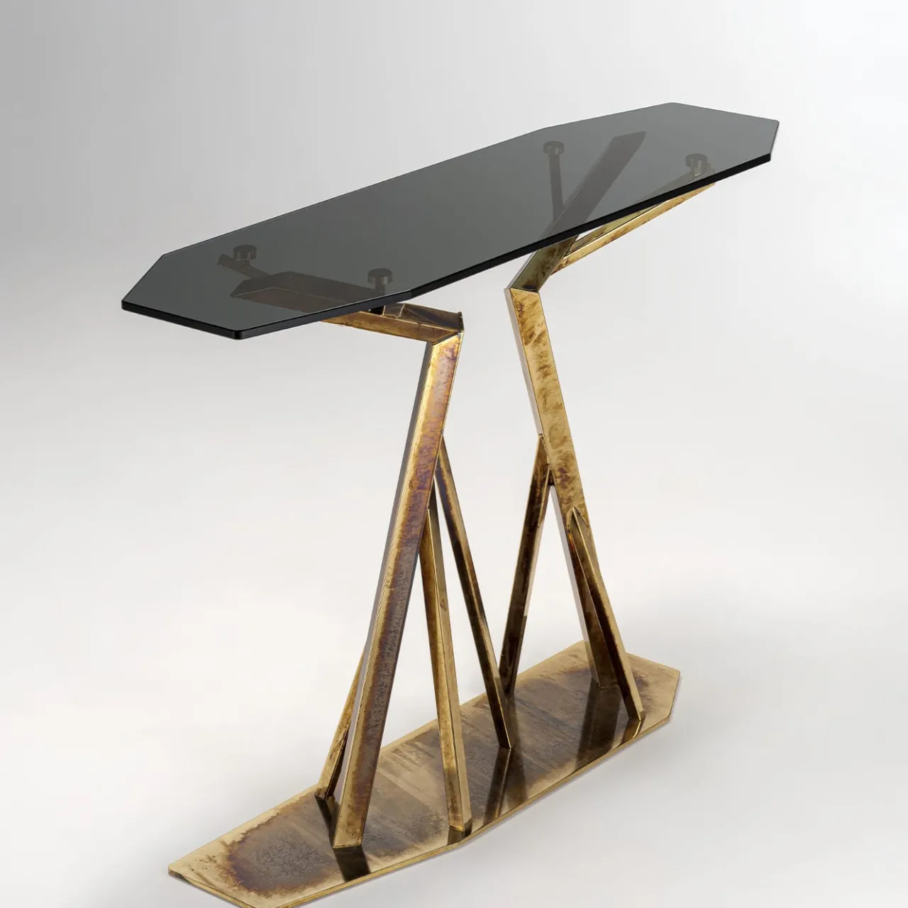 IDL Consoles<Acropora Antique Gold Metal And Bronze Glass Top Console