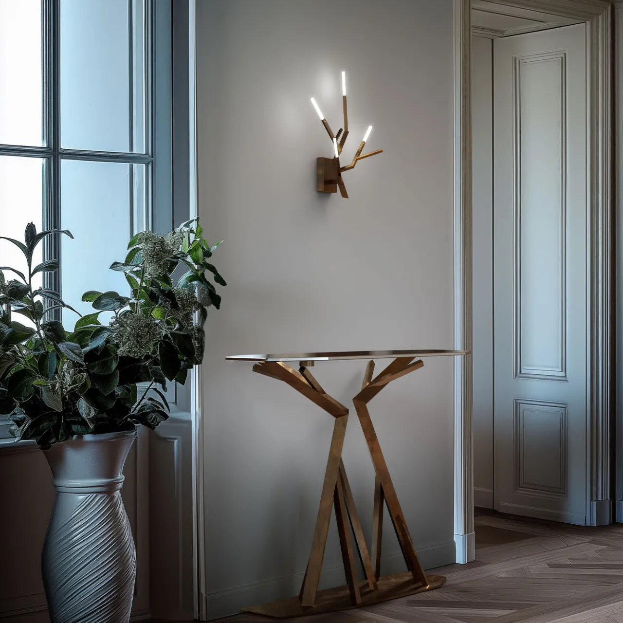 IDL Consoles<Acropora Antique Gold Metal And Bronze Glass Top Console