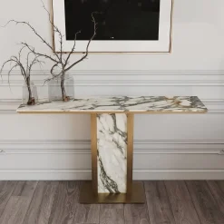 L'Eccesso Consoles<Afon White Marble Top With Bronze Finish Metal Structure Console