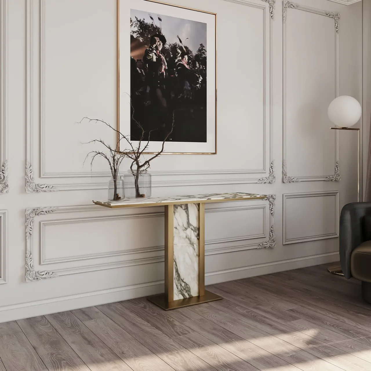 L'Eccesso Consoles<Afon White Marble Top With Bronze Finish Metal Structure Console