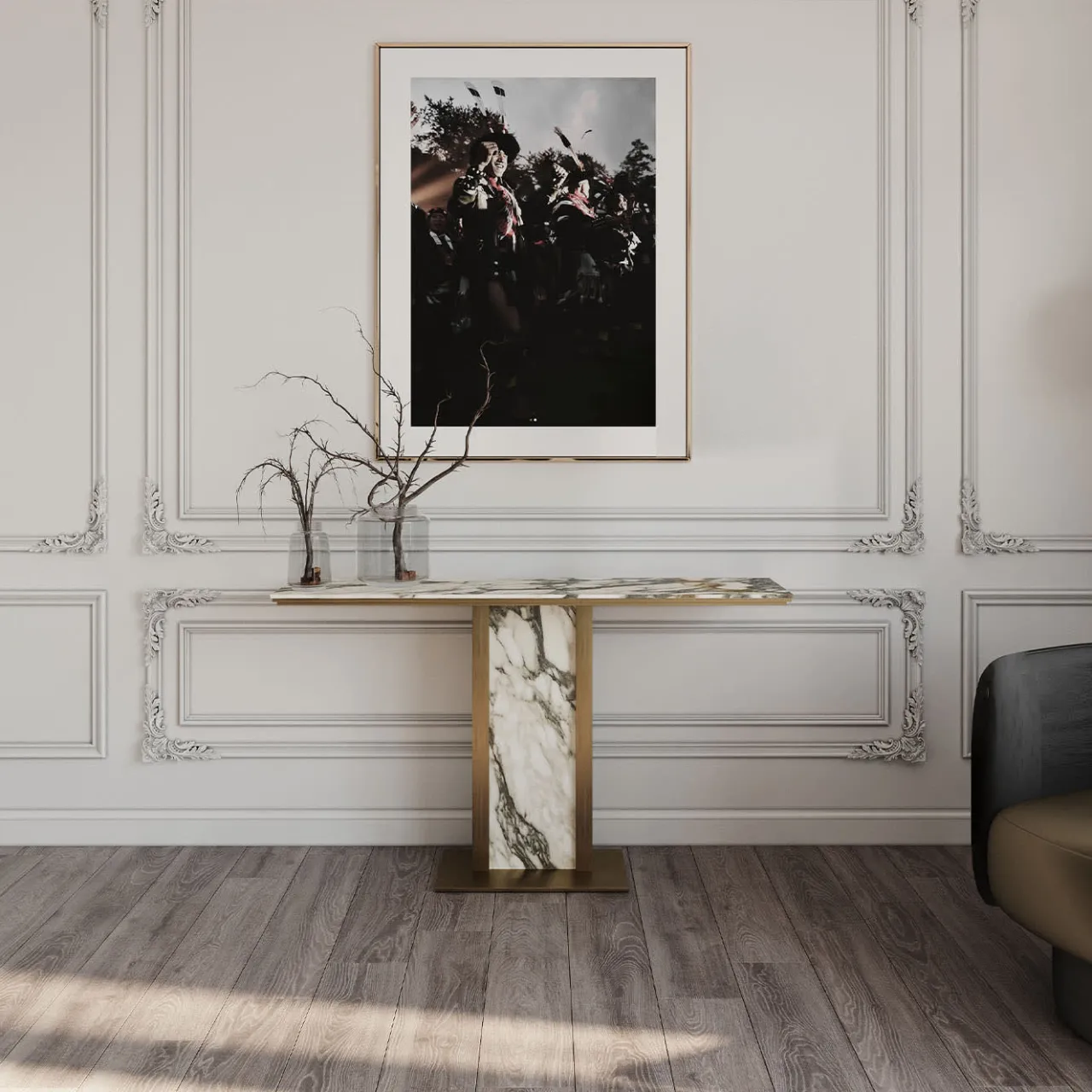 L'Eccesso Consoles<Afon White Marble Top With Bronze Finish Metal Structure Console