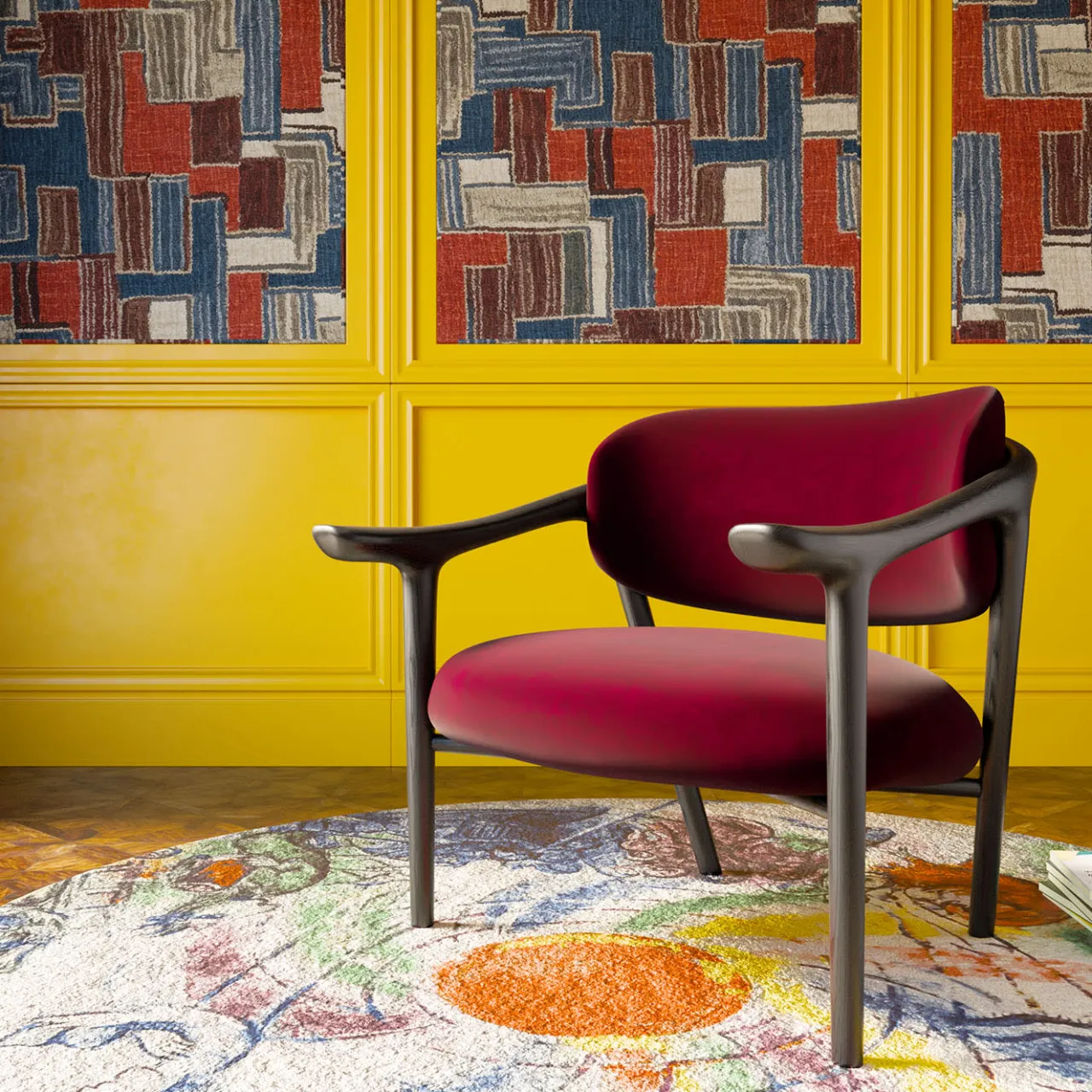 Morelato Lounge Chairs<Aida Brown & Ruby-Red Lounge Chair by Libero Rutilo