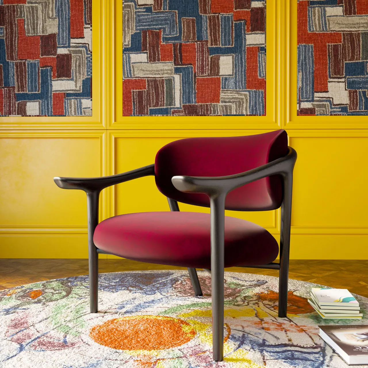 Morelato Lounge Chairs<Aida Brown & Ruby-Red Lounge Chair by Libero Rutilo