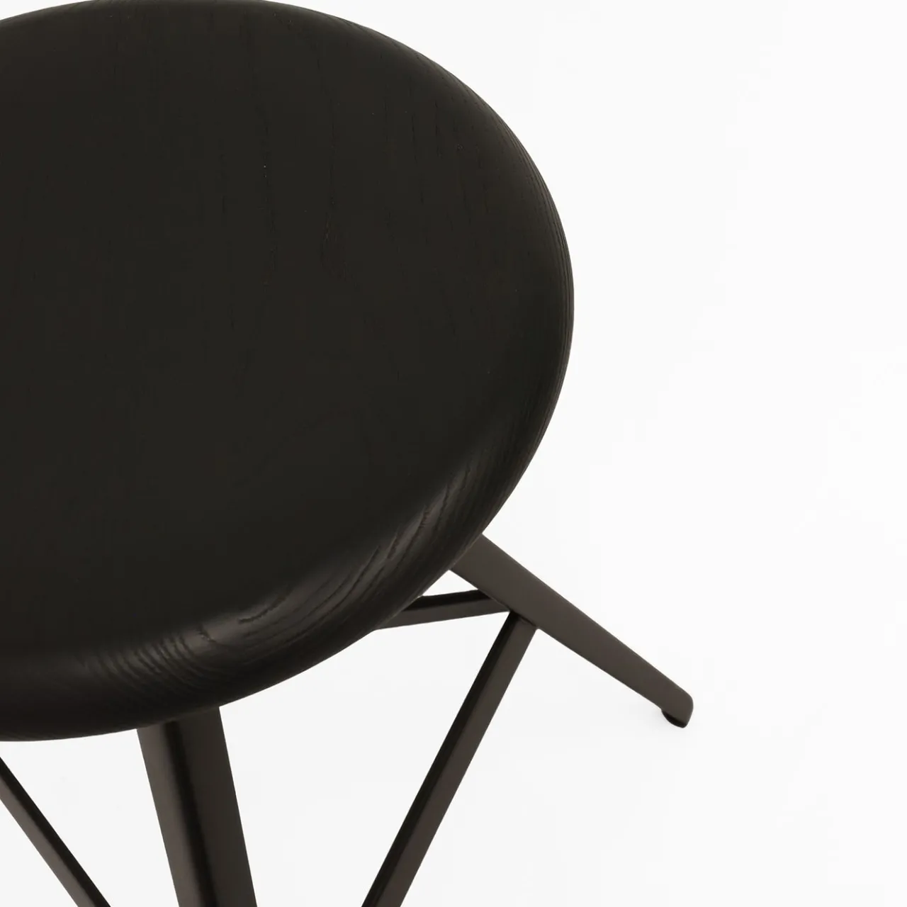 TrabA' Stools<Aky 47 Round Black Ash & Metal Low Stool by Emilio Nanni