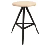 TrabA' Stools<Aky 47 Round Natural Ash & Black Metal Low Stool by Emilio Nanni