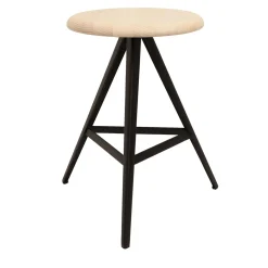TrabA' Stools<Aky 47 Round Natural Ash & Black Metal Low Stool by Emilio Nanni