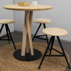 TrabA' Stools<Aky 47 Round Natural Ash & Black Metal Low Stool by Emilio Nanni