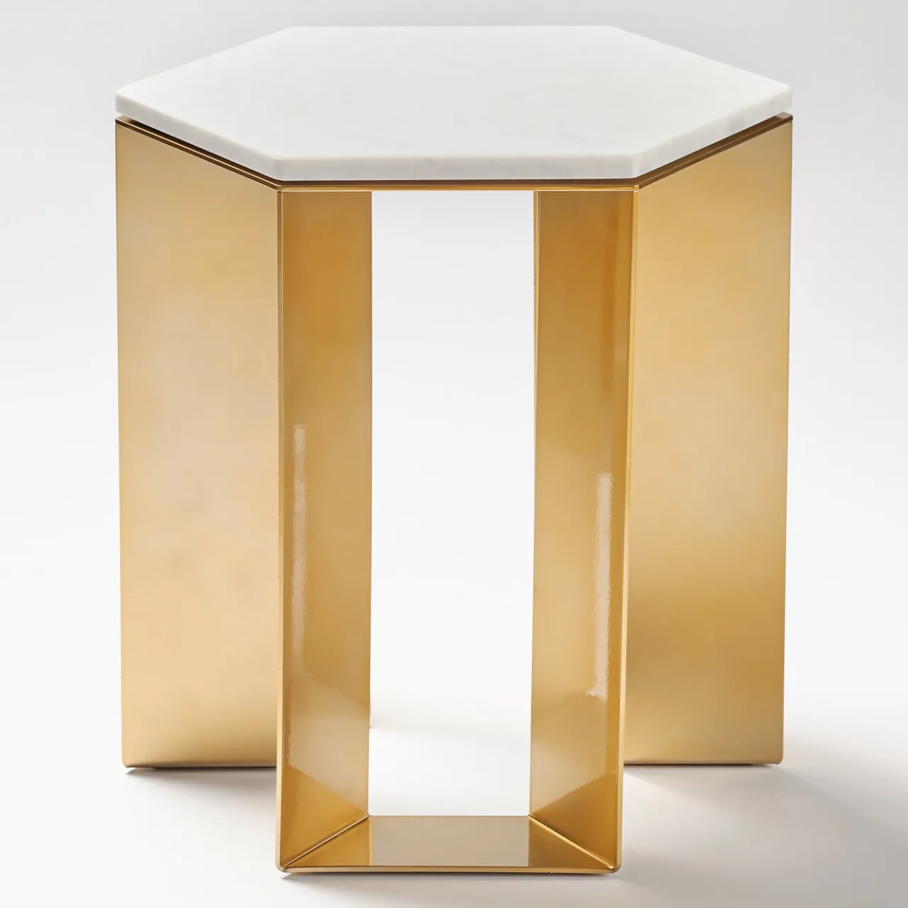 V.L. Lavorazioni In Ferro Side Tables<Alato Gold and White Marble Side Table by Antonio Saporito