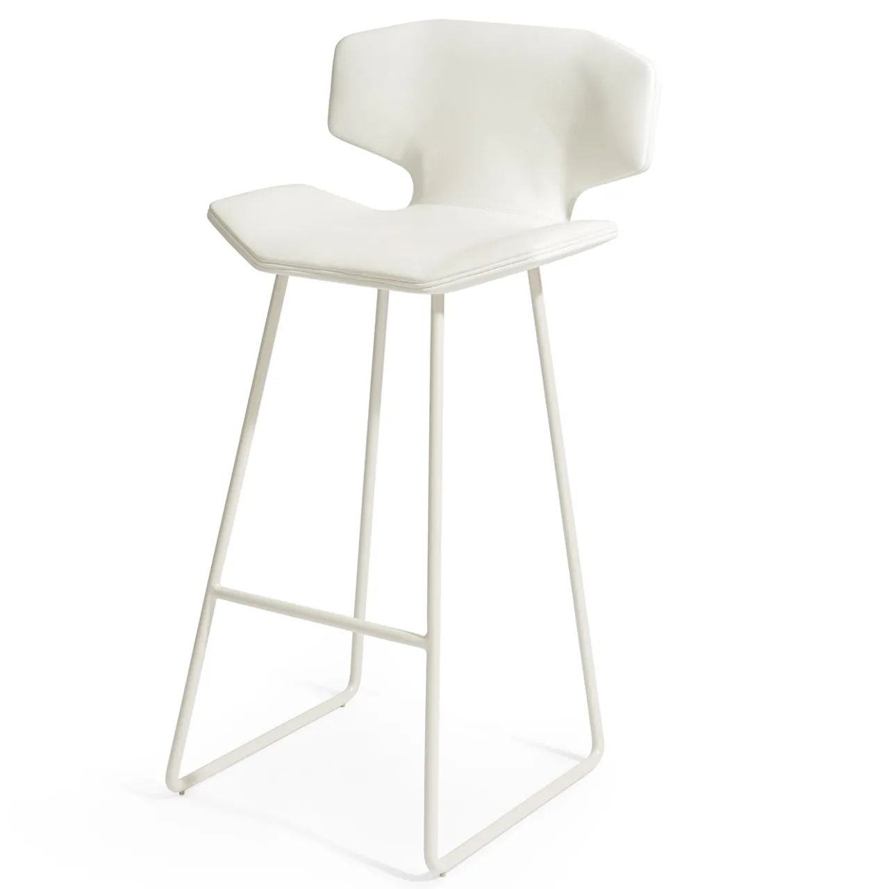 Visionnaire Bar Stools<Albatros White Leather And Steel Bar Stool