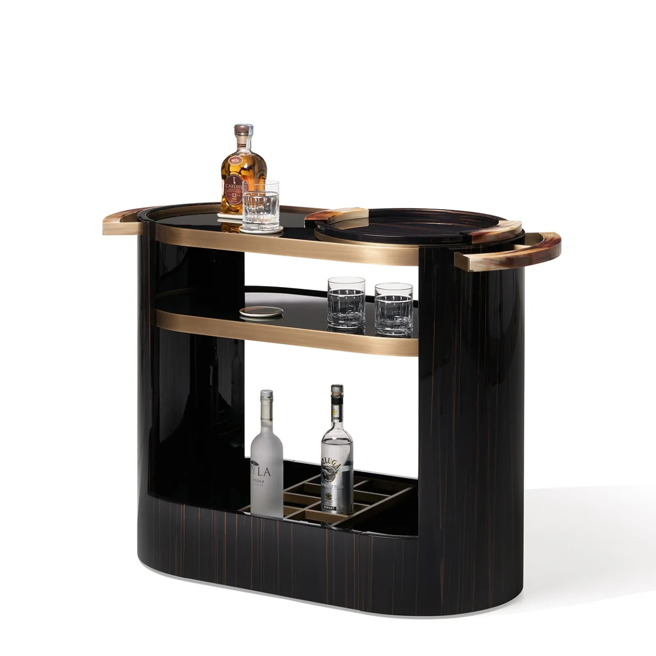 Arcahorn Serving Tables<Alfred Glossy Ebony Wood With Horn Details Serving Table