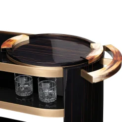 Arcahorn Serving Tables<Alfred Glossy Ebony Wood With Horn Details Serving Table
