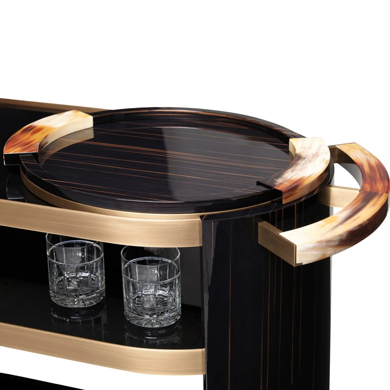 Arcahorn Serving Tables<Alfred Glossy Ebony Wood With Horn Details Serving Table