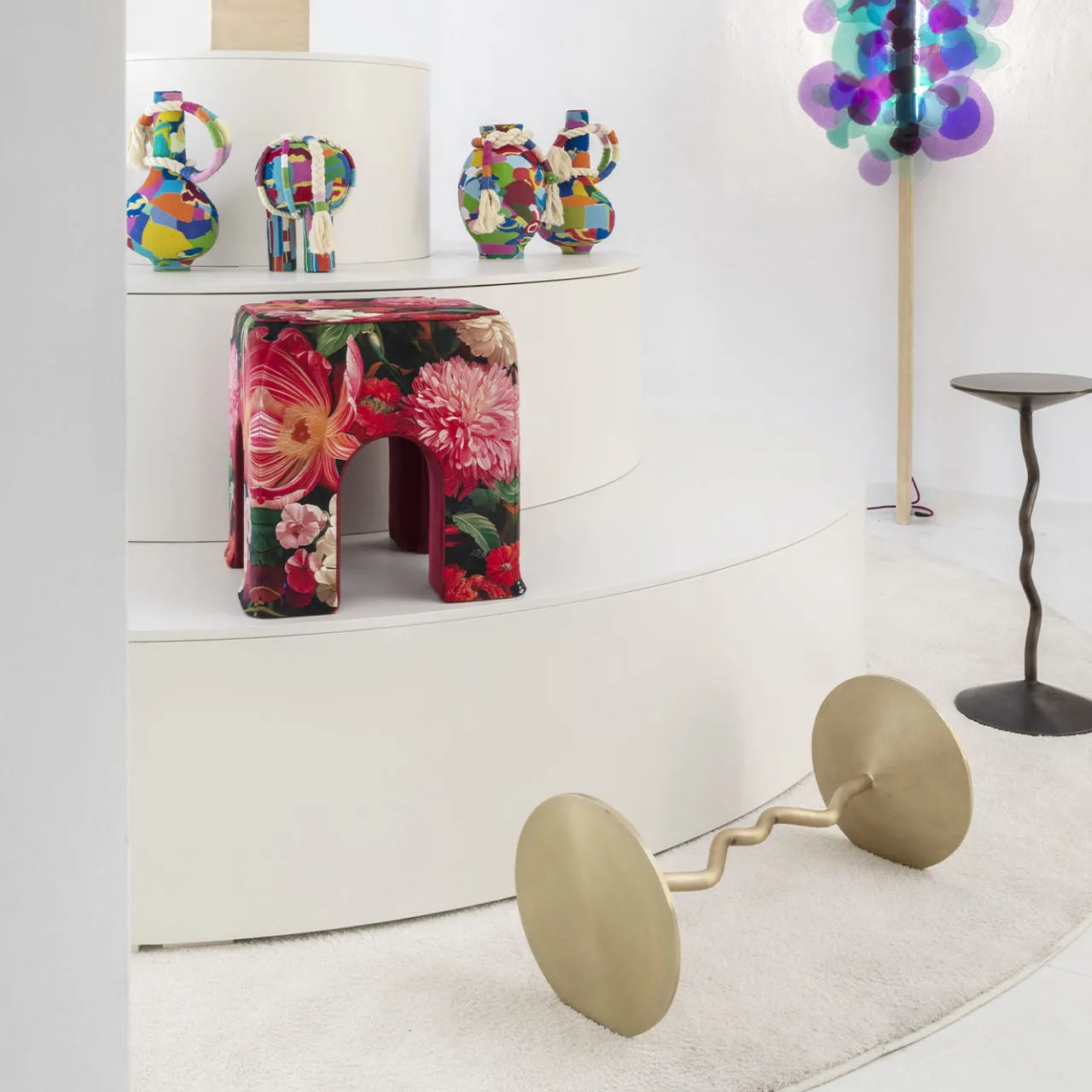 Secondome Edizioni Stools<Alice Floral Velvet Stool by Clementine Chambon