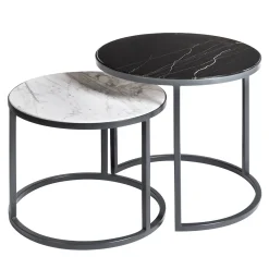 La Sartoria del Marmo by Lombardi Marmi Nesting Tables<Alicudi and Filicudi Set of 2 Carrara/Marquina Round Coffee Tables