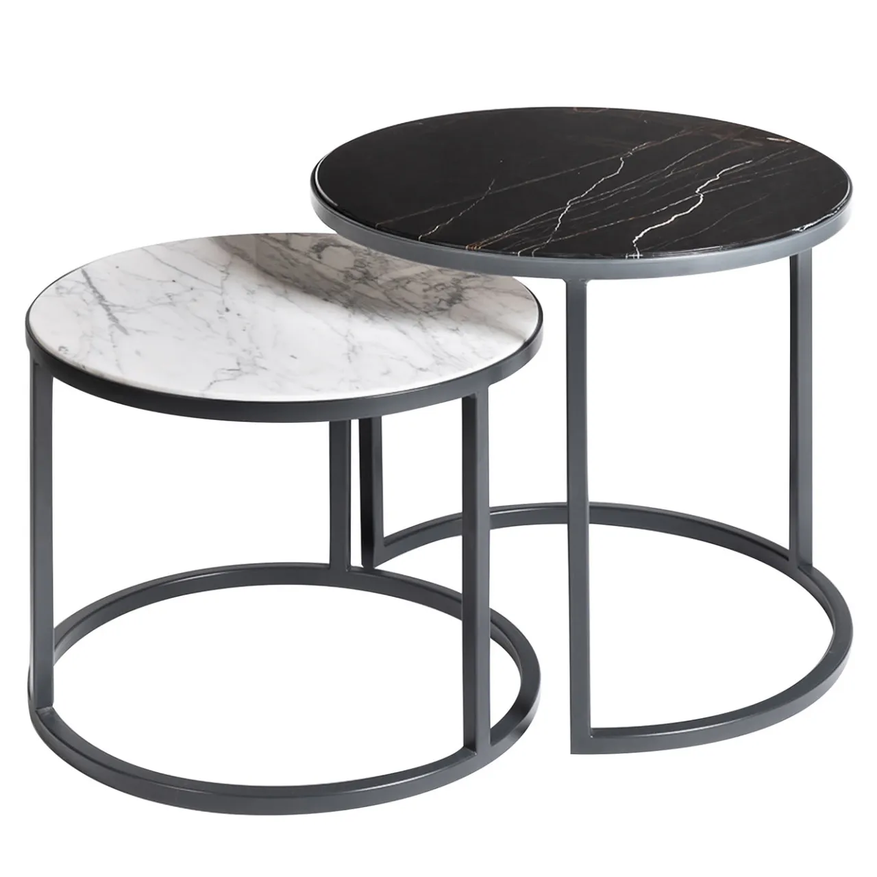 La Sartoria del Marmo by Lombardi Marmi Nesting Tables<Alicudi and Filicudi Set of 2 Carrara/Marquina Round Coffee Tables