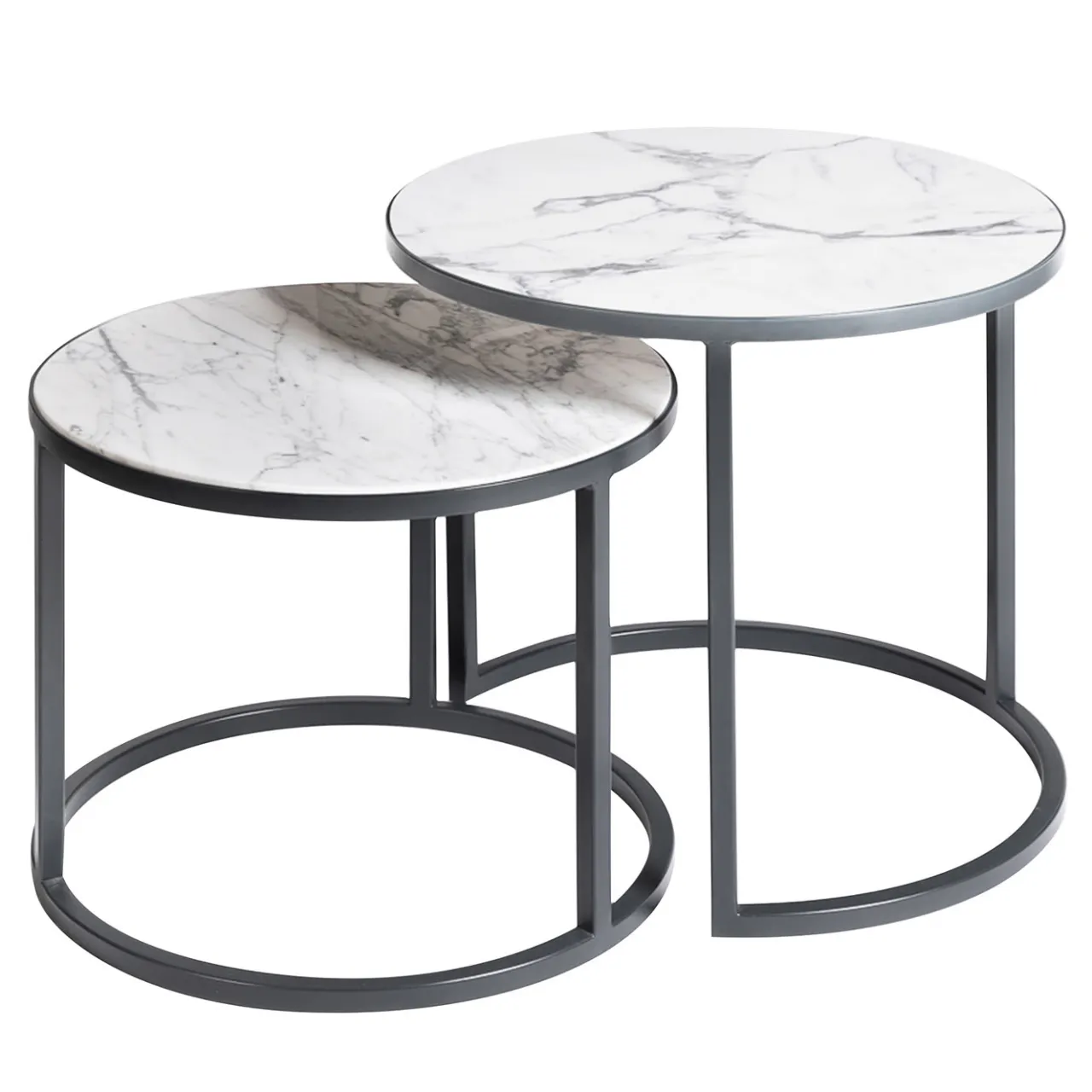 La Sartoria del Marmo by Lombardi Marmi Nesting Tables<Alicudi and Filicudi Set of 2 Carrara Round Coffee Tables