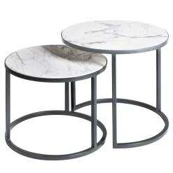 La Sartoria del Marmo by Lombardi Marmi Nesting Tables<Alicudi and Filicudi Set of 2 Carrara Round Coffee Tables