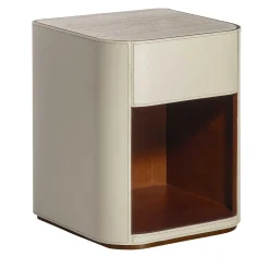 Carpanelli Nightstands<Alma 1-Drawer Beige Leather Nightstand with Travertine Marble Top