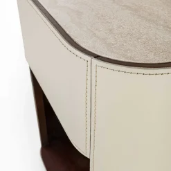 Carpanelli Nightstands<Alma 1-Drawer Beige Leather Nightstand with Travertine Marble Top