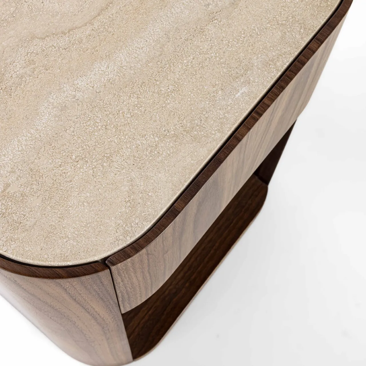 Carpanelli Nightstands<Alma 1-Drawer Walnut Nightstand with Travertine Marble Top