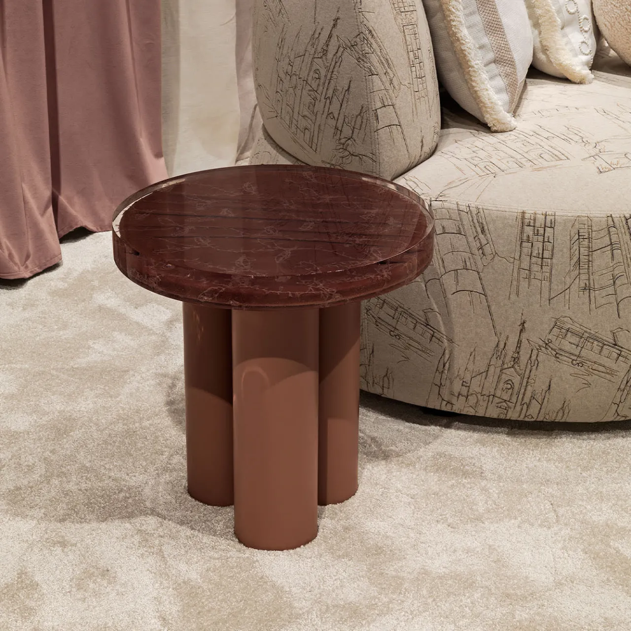 Chiara Provasi Side Tables<Amber Round Antiqued-Pink Metal & Resin Coffee Table