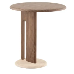 Morica Design Side Tables<Ambrogio Alto Brown Walnut Side Table with Roman Travertine Marble Base