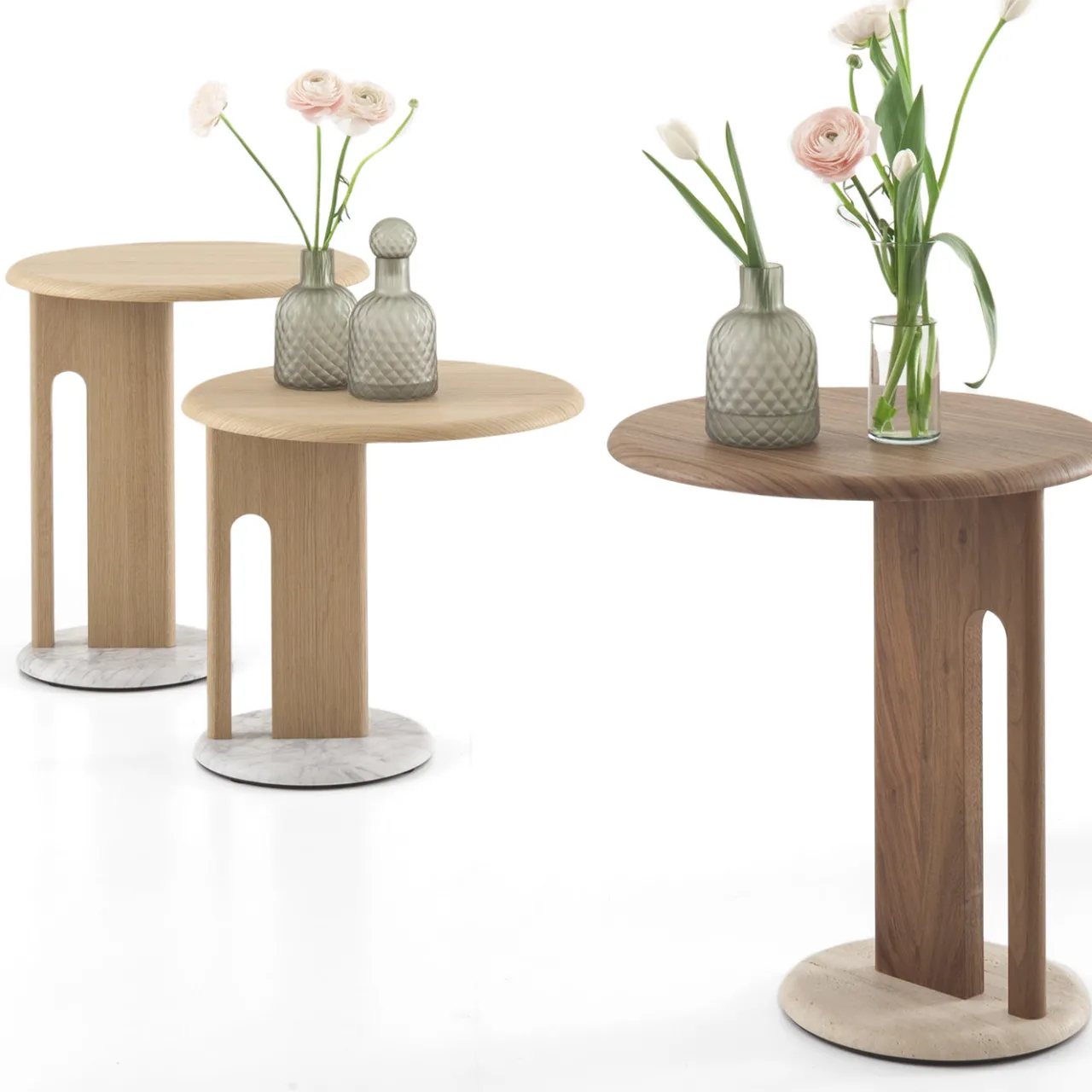 Morica Design Side Tables<Ambrogio Alto Brown Walnut Side Table with Roman Travertine Marble Base