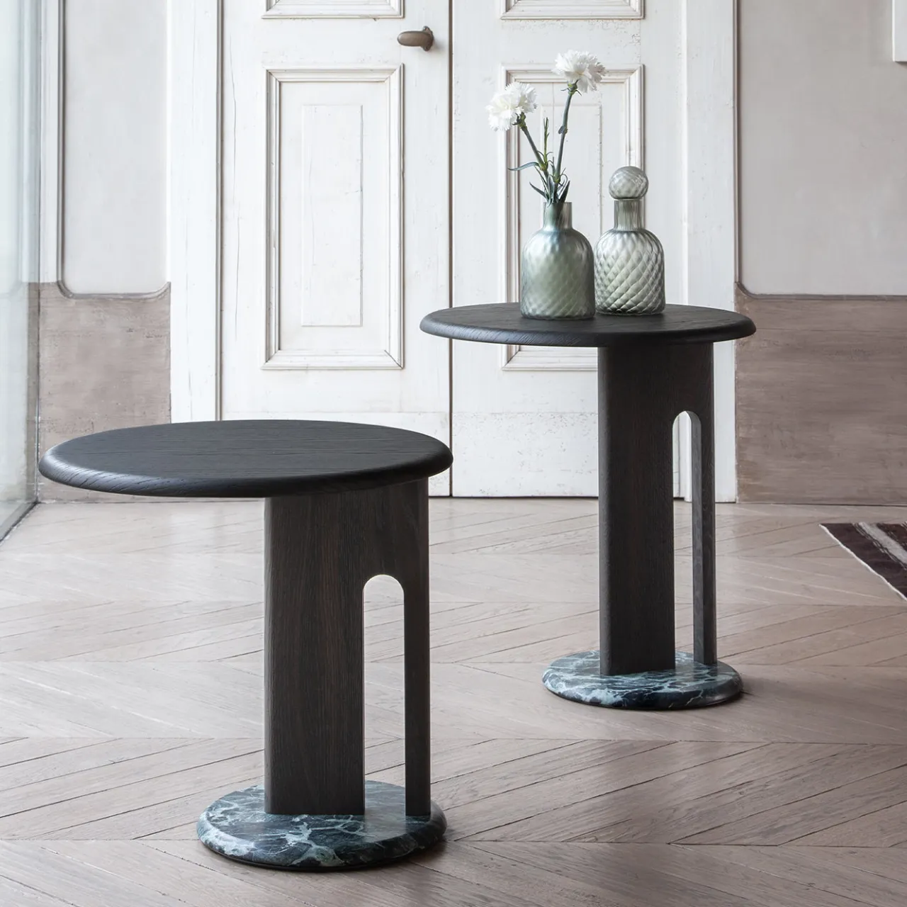 Morica Design Side Tables<Ambrogio Alto Lagoon Oak Side Table with Alps Green Marble Base