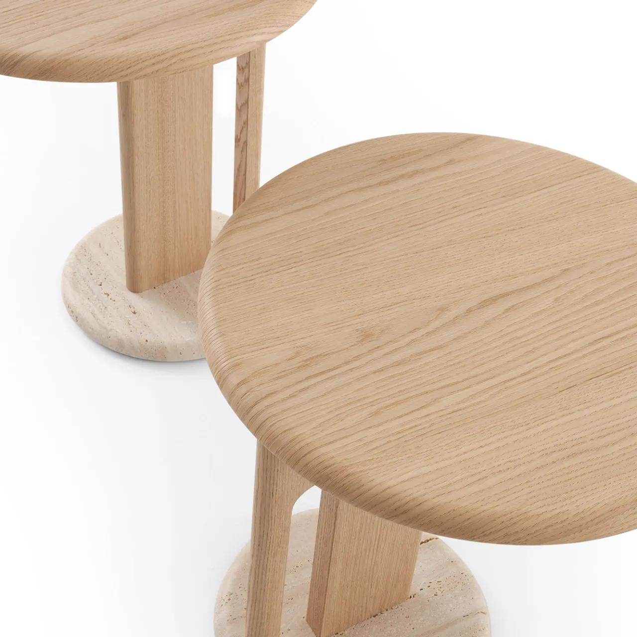 Morica Design Side Tables<Ambrogio Basso Beige Oak Side Table with Roman Travertine Marble Base