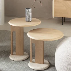 Morica Design Side Tables<Ambrogio Basso Beige Oak Side Table with Roman Travertine Marble Base