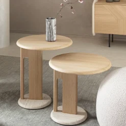Morica Design Side Tables<Ambrogio Basso Beige Oak Side Table with Travertine Marble Base