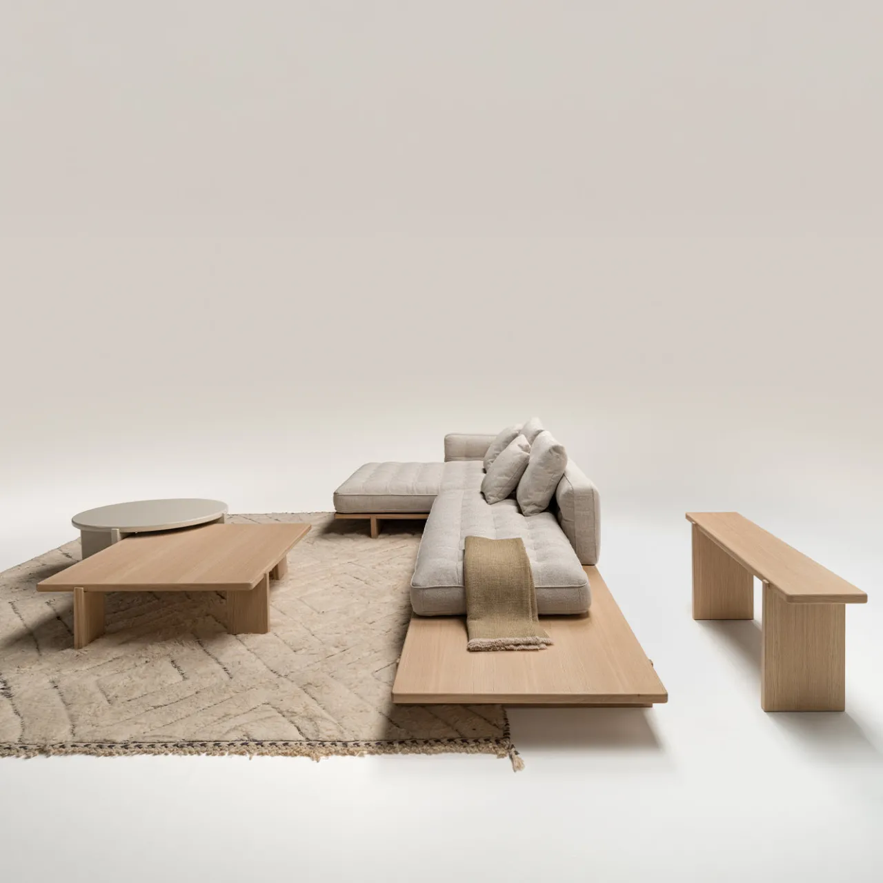 Ferri 1956 Sofas<Amsterdam L-Shaped Beige Sofa with Wood Base