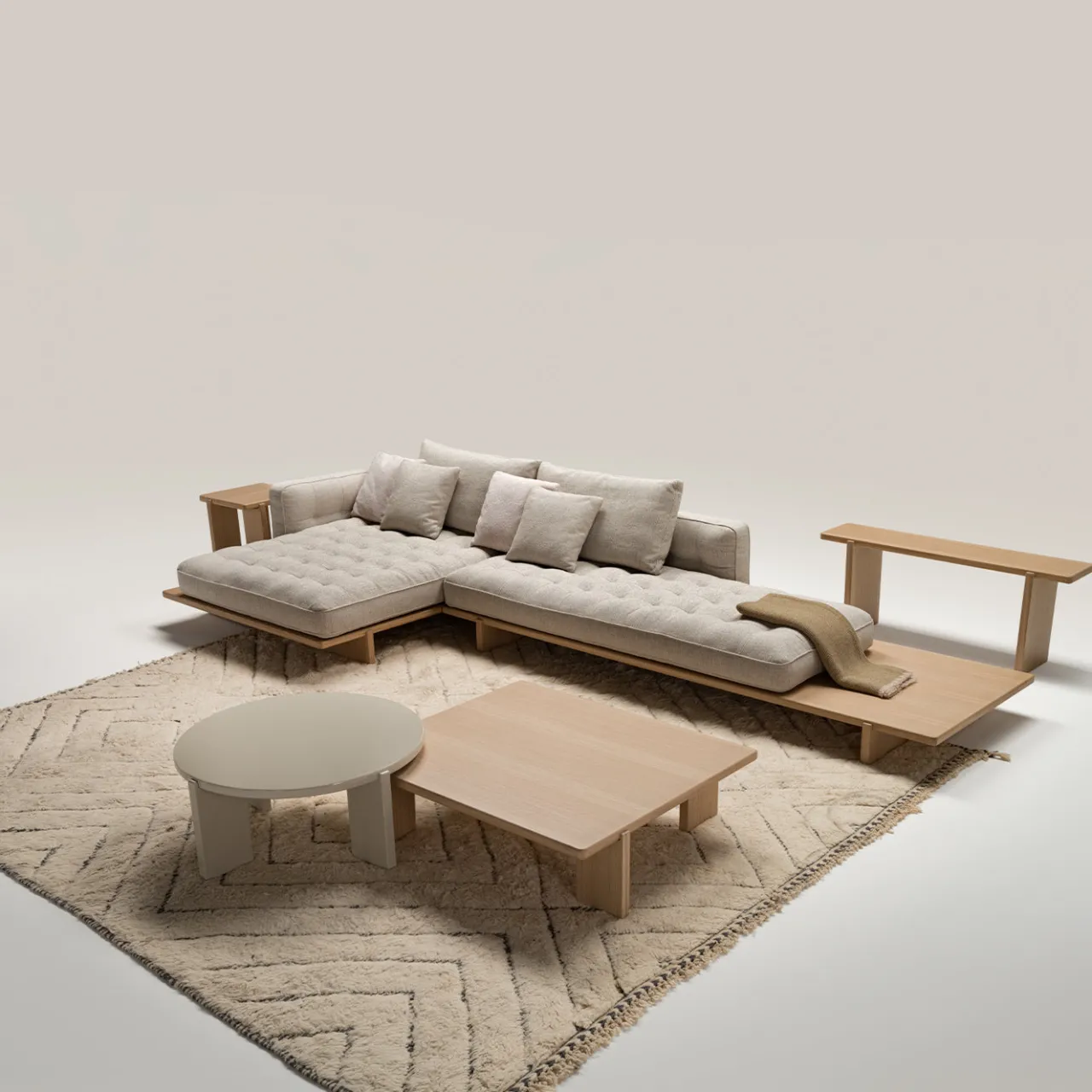 Ferri 1956 Sofas<Amsterdam L-Shaped Beige Sofa with Wood Base