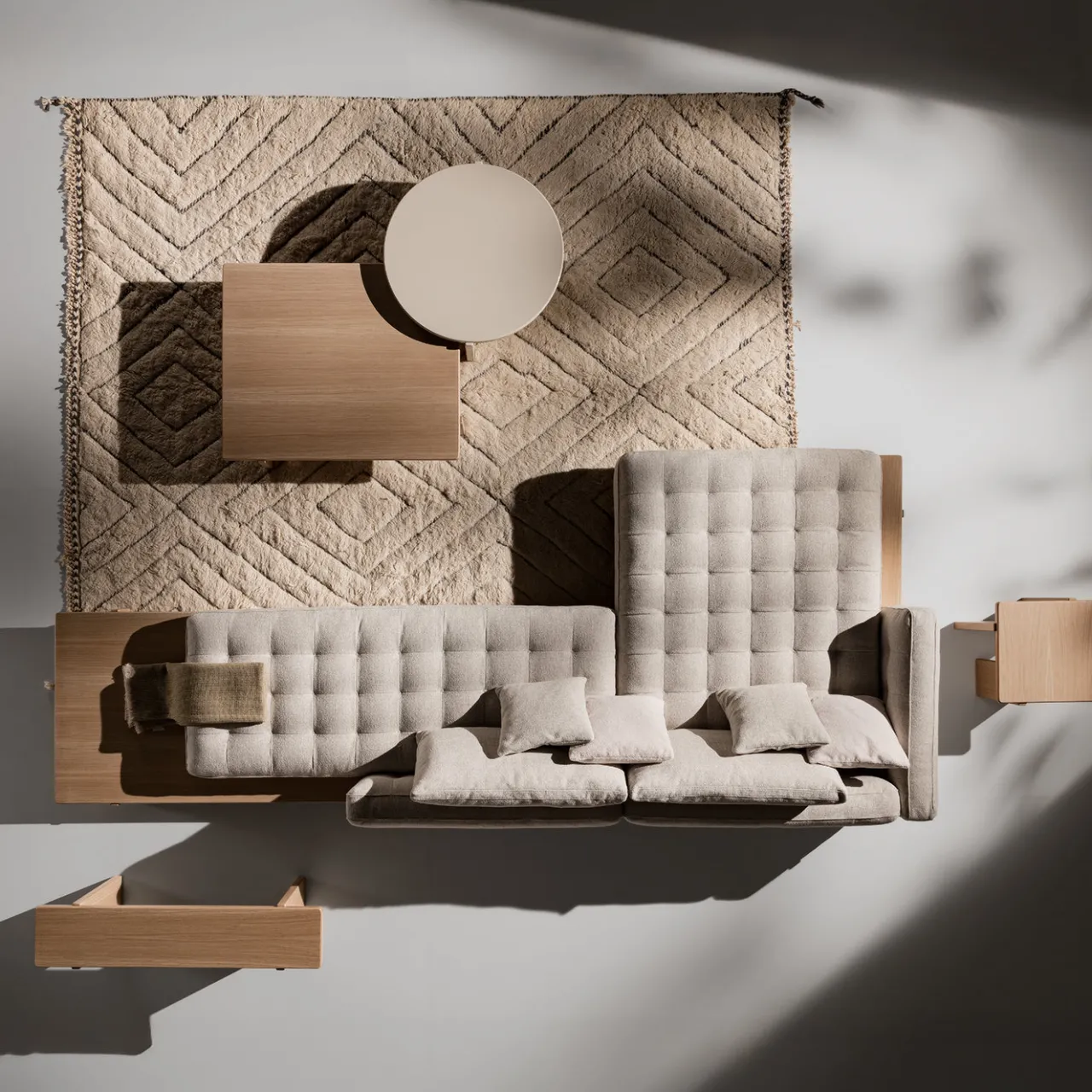 Ferri 1956 Sofas<Amsterdam L-Shaped Beige Sofa with Wood Base