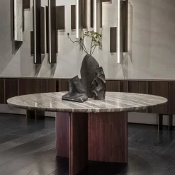 Emmemobili Dining Tables<Antinomia T round marble and brown veneered base dining table