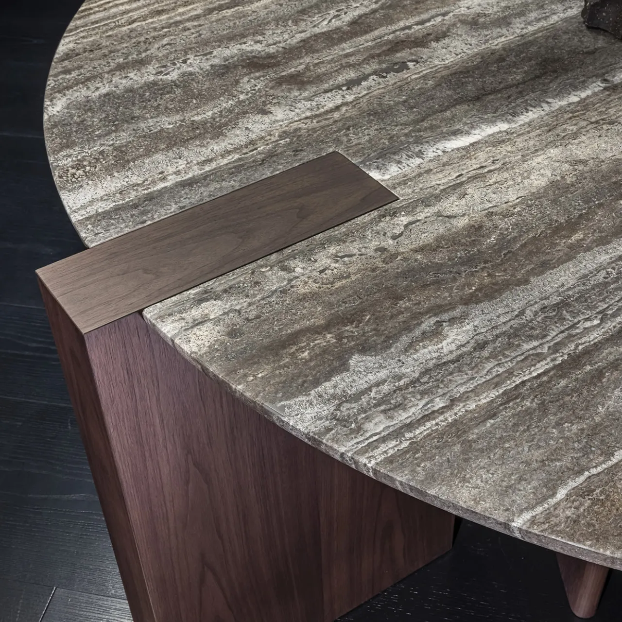 Emmemobili Dining Tables<Antinomia T round marble and brown veneered base dining table