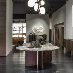 Emmemobili Dining Tables<Antinomia T round marble and brown veneered base dining table